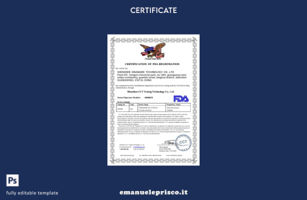 modello scr di certificato medico FDA statunitense in stile verificato